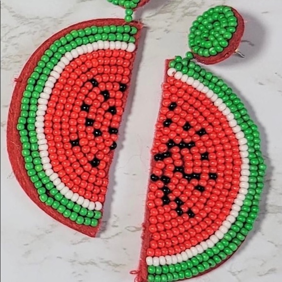 Jewelry - Red Watermelon Seed Beaded Earrings